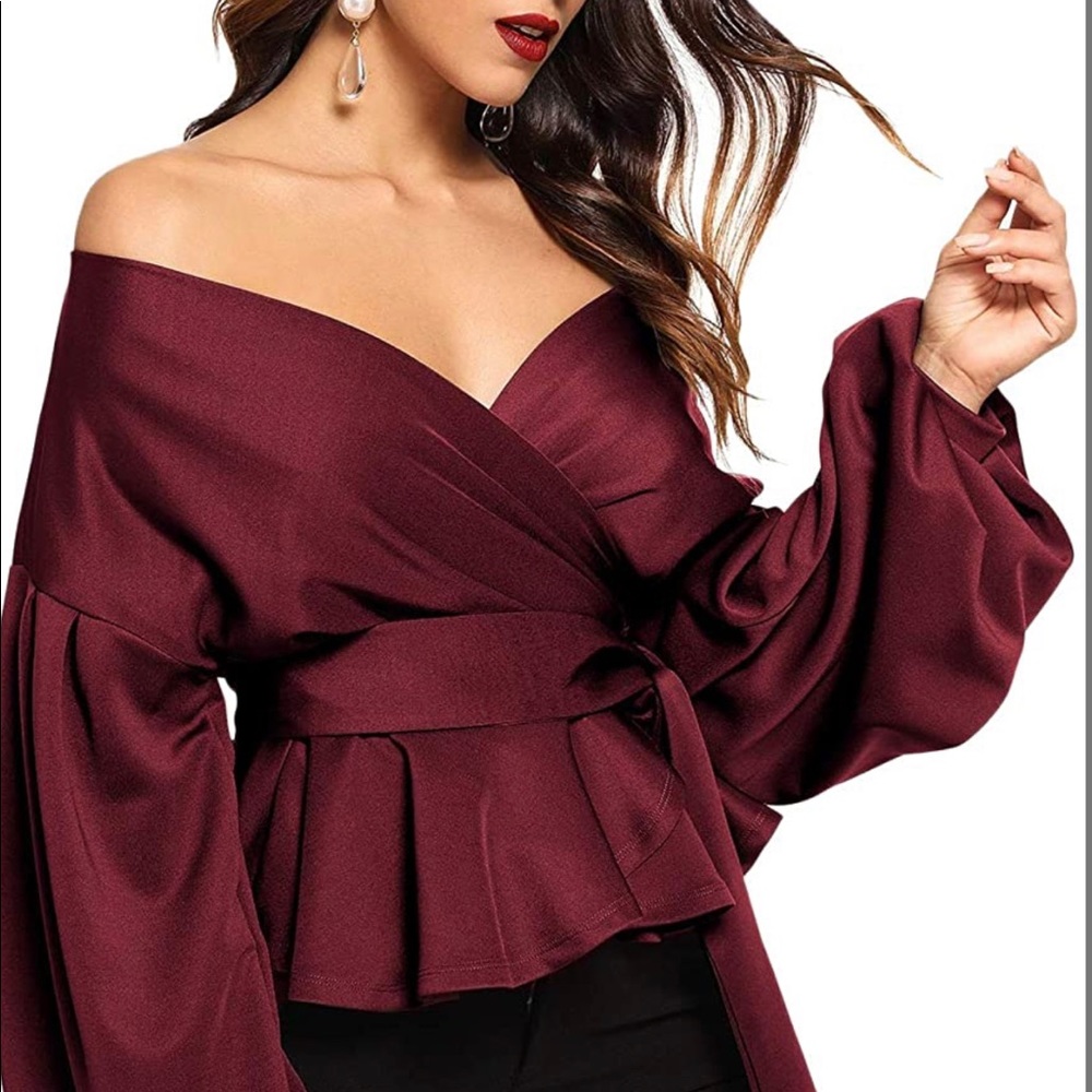 Cranberry color/Burgundy  blouse and faux leather